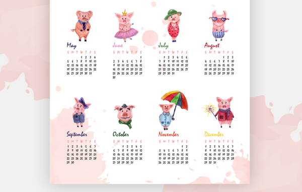 2019 vector calendar pig