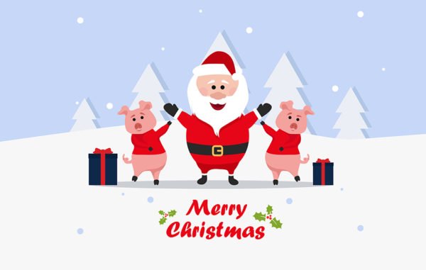 Santa And Piggies Illustration