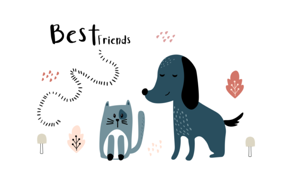 Cat and Dog Free Cute Illustration